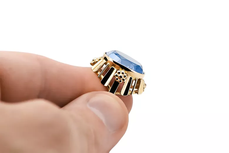 Кольцо Винтаж стиль Аквамарин 14-кв Желтое золото vrc043y